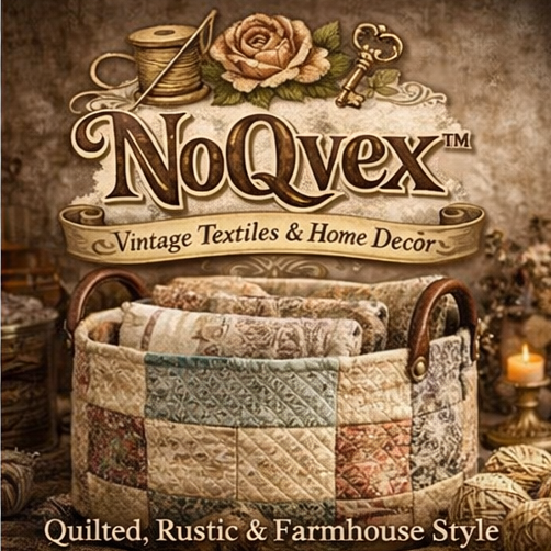 NoQvex™ Retro Patchwork Fabric Basket | Quilted Textile Storage Bin | Farmhouse Style Organizer