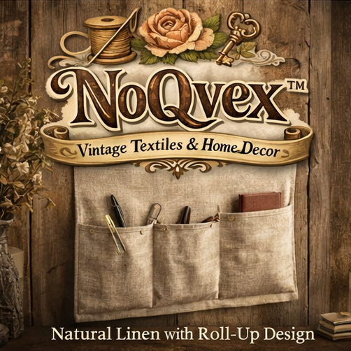 NoQvex™ Rustic Linen Roll-Up Wall Organizer | Minimal Vintage Hanging Storage | Natural Fabric Design