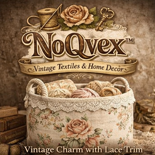 NoQvex™ Vintage Floral Cotton Storage Basket | Handmade Fabric Organizer Bin with Lace Trim | Rustic Home Decor Basket