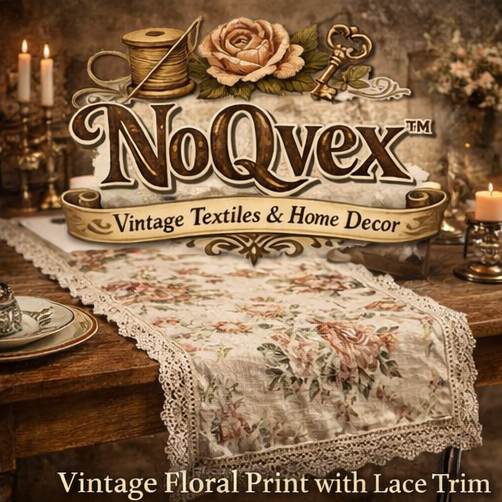 NoQvex™ Vintage Floral Lace Table Runner | Rustic Cotton Linen Table Decor | Farmhouse Dining Table Cover