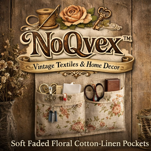 NoQvex™ Vintage Floral Pocket Wall Organizer | Cotton Linen Hanging Storage | Rustic Home Decor