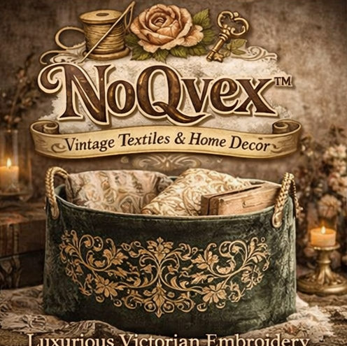 NoQvex™ Embroidered Velvet Storage Basket | Victorian Style Fabric Organizer Bin | Decorative Textile Basket