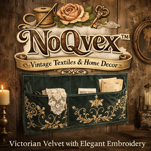 NoQvex™ Embroidered Velvet Wall Organizer | Victorian Style Hanging Storage Pocket | Luxury Fabric Decor